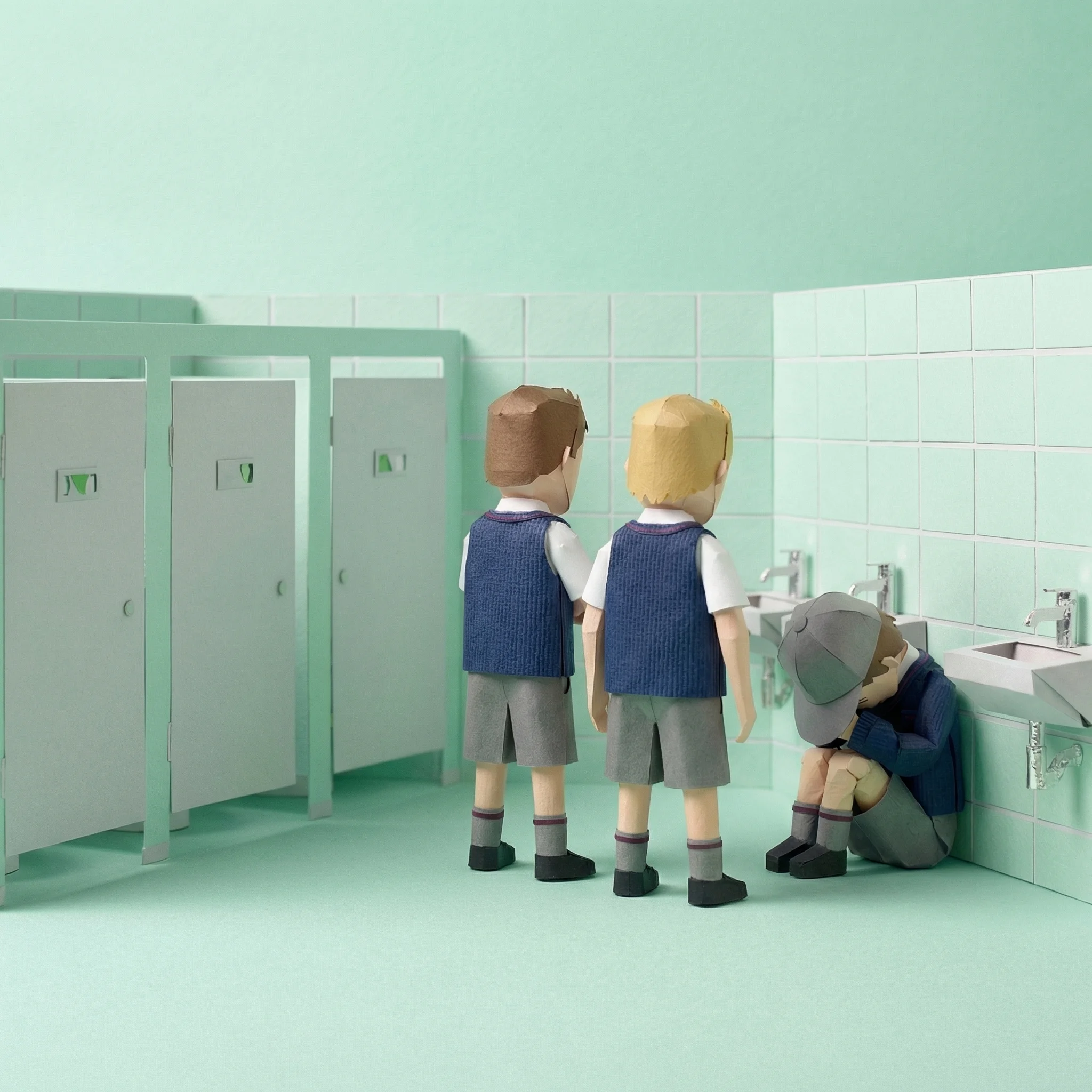 Students in a school bathroom out of sight of staff