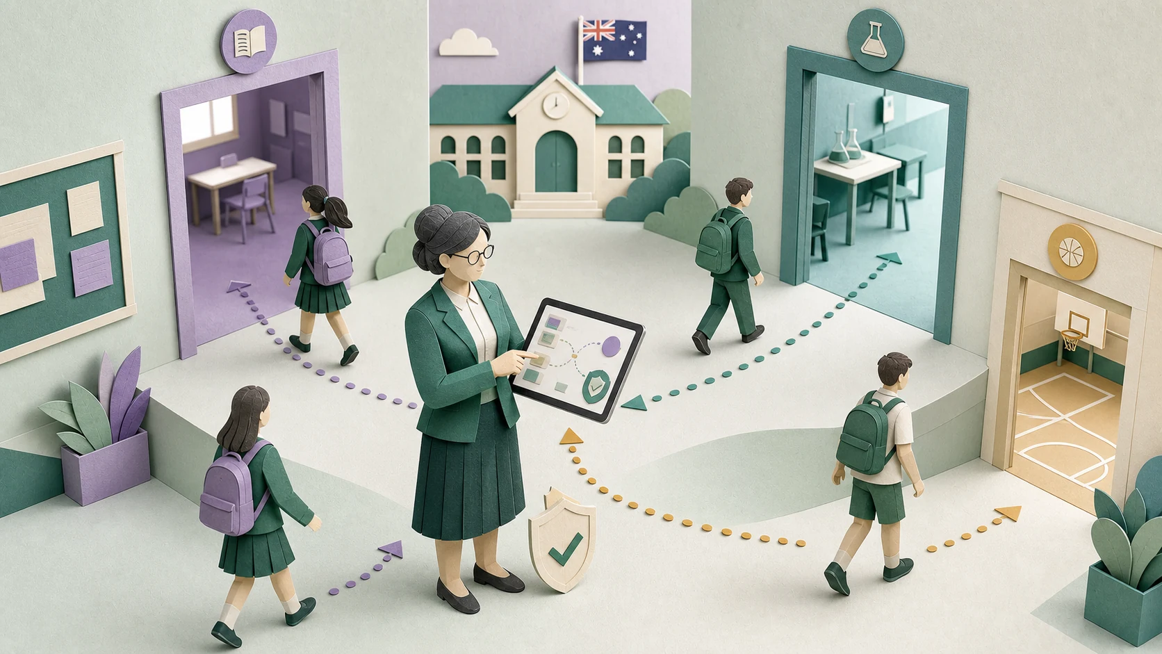 Papercraft illustration illustrating Duty of Care and Student Movement: Operational Questions for Schools