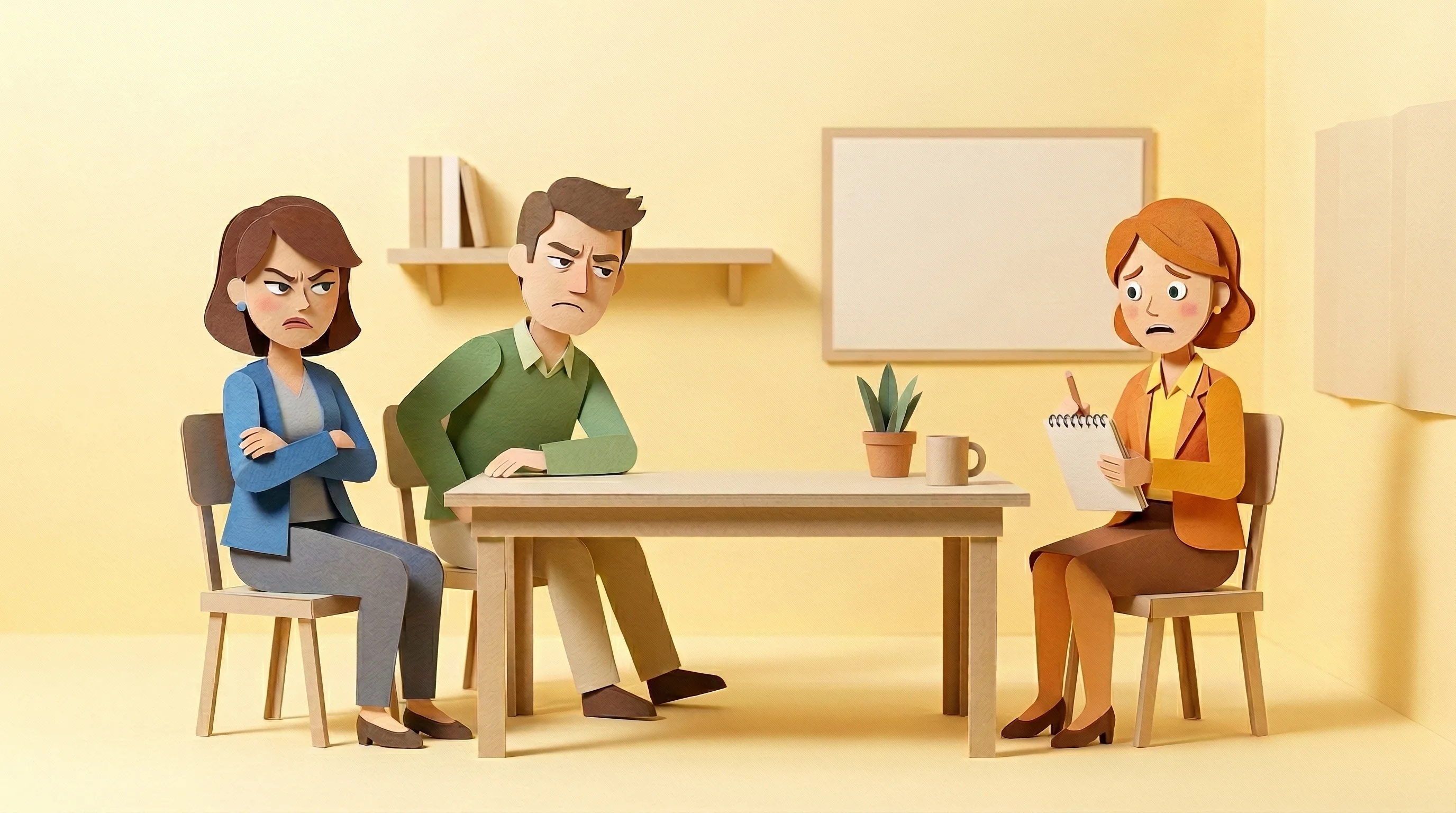 Frustrated parents in a meeting with no documented evidence to share