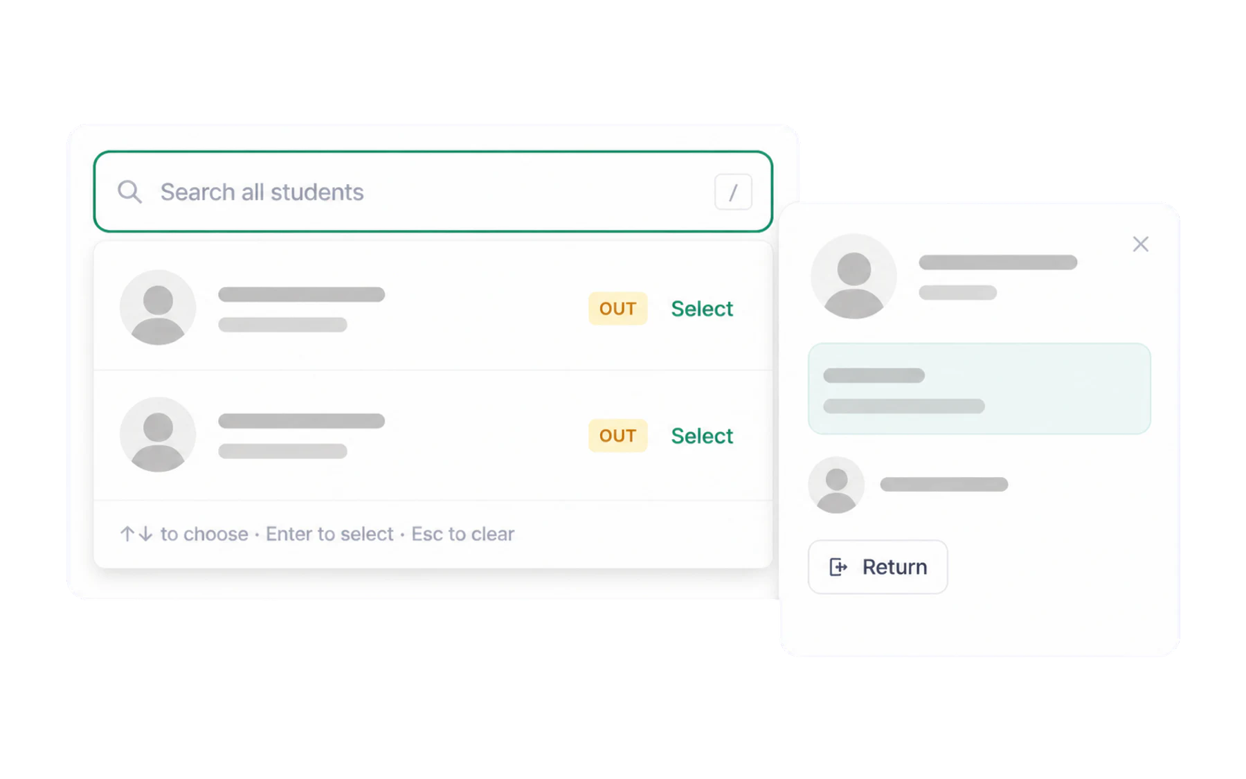 The global student search at the top of Log Student with results appearing beneath