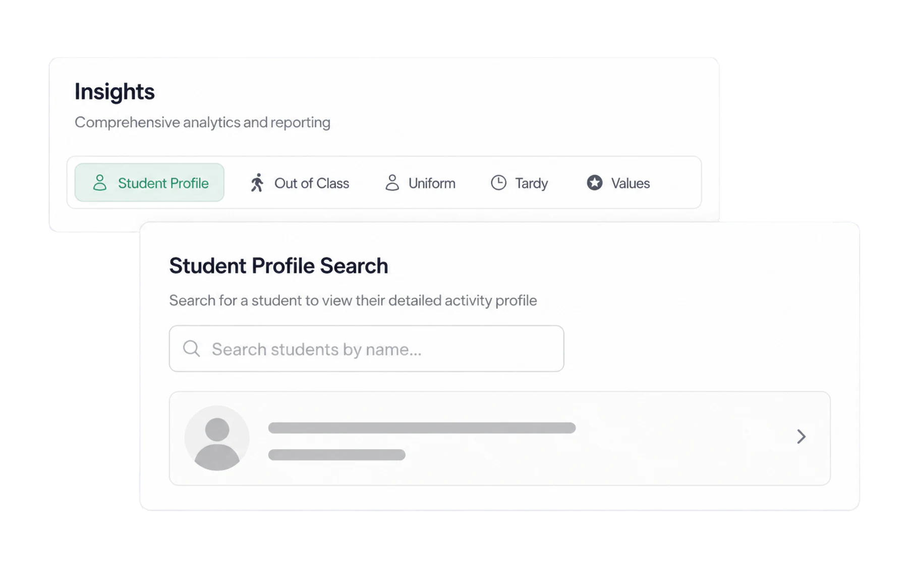 The Student Profile tab with a search field for finding a student