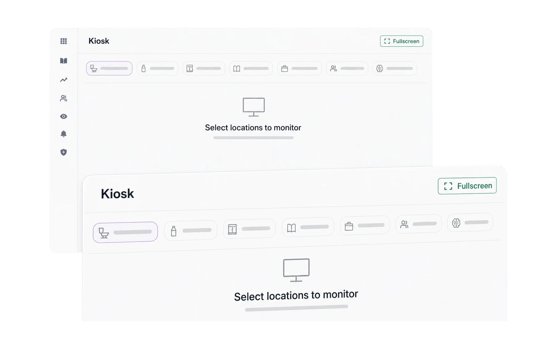 Kiosk Mode before any location is selected, listing the school's destinations as buttons