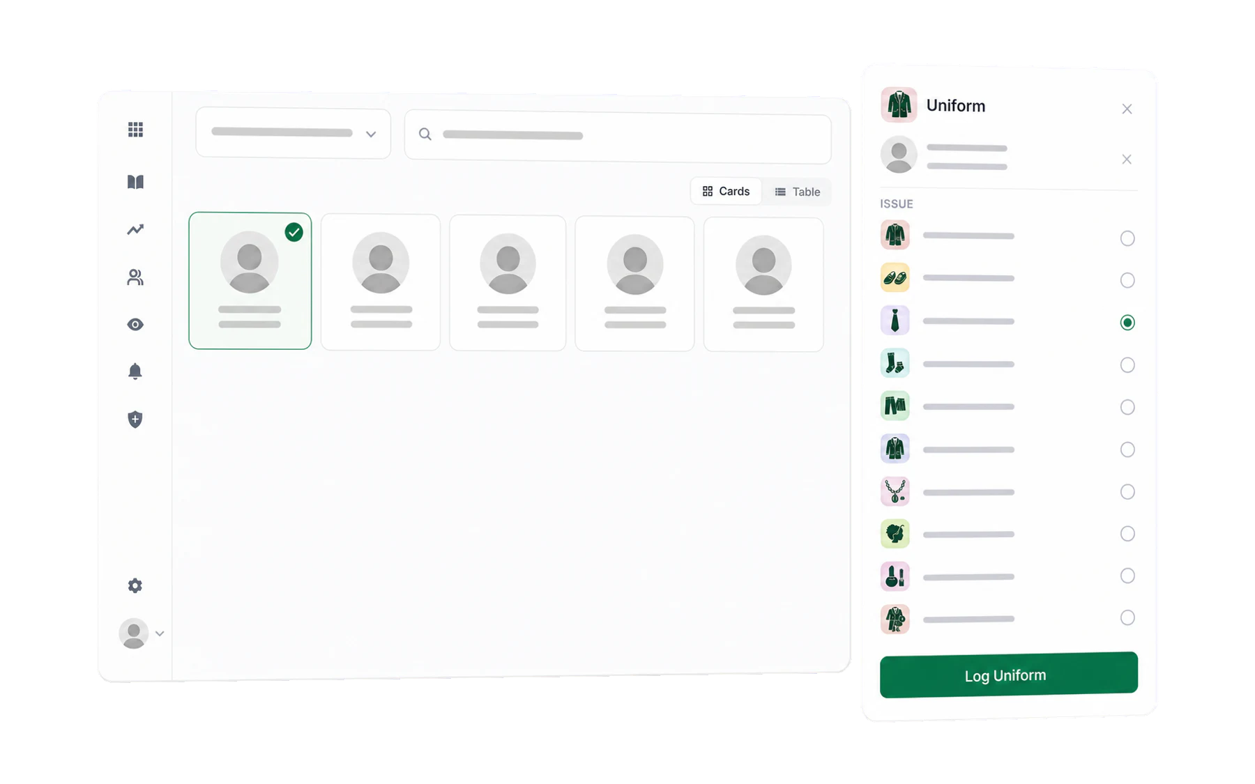 The Vero Switchboard ready to log a uniform issue for a selected student