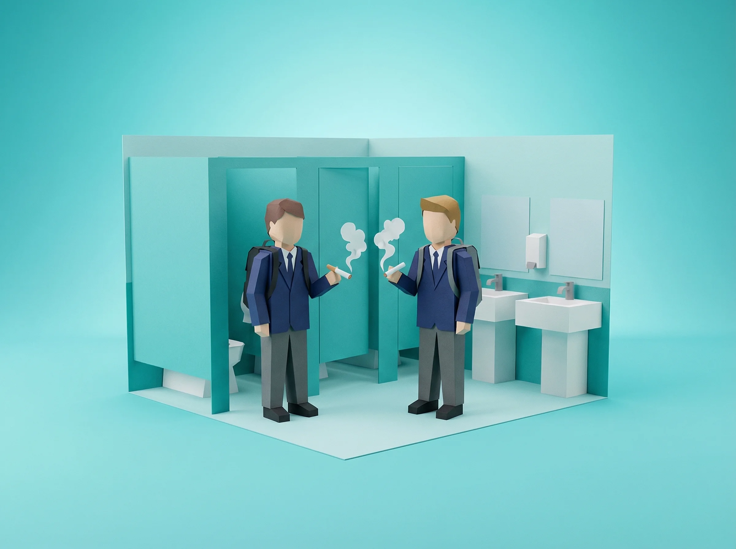 Students gathered in a school bathroom